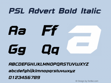 PSL Advert Bold Italic Version 2.5, for Win 95, 98, NT; release October 1999图片样张