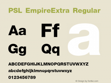 PSL EmpireExtra Regular Version 2.5, for Win 95, 98, NT; release October 1999 Font Sample