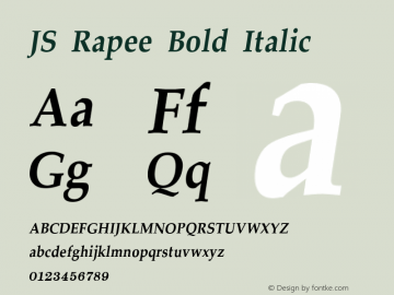 JS Rapee Bold Italic Version 1.5; 2002 Font Sample