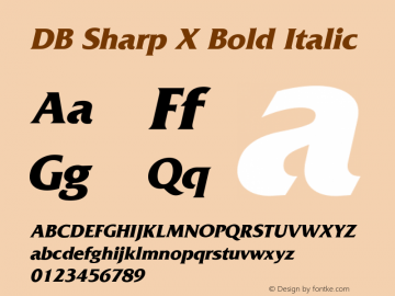 DB Sharp X Bold Italic Version 3.100 2007 Font Sample