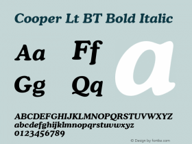 Cooper Lt BT Bold Italic Version 2.001 mfgpctt 4.4 Font Sample