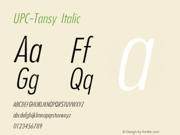 UPC-Tansy Italic Version 3.0 Font Sample