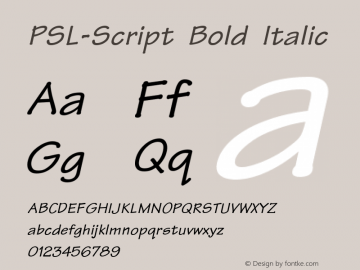 PSL-Script Bold Italic Version 1.000 2006 initial release Font Sample