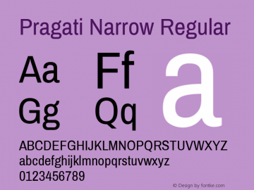 Pragati Narrow Regular Version 1.008; ttfautohint (v1.3) Font Sample