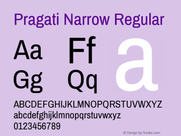 Pragati Narrow Regular Version 1.010; ttfautohint (v1.3) Font Sample