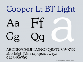 Cooper Lt BT Light mfgpctt-v1.48 Tuesday, December 8, 1992 2:57:55 pm (EST) Font Sample