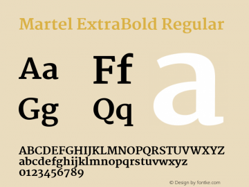 Martel ExtraBold Regular Version 1.001; ttfautohint (v1.1) -l 5 -r 5 -G 72 -x 0 -D latn -f none -w gGD -W -c Font Sample
