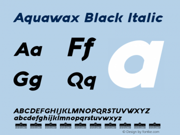 Aquawax Black Italic Version 1.008 Font Sample