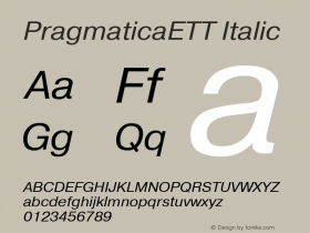 PragmaticaETT Italic TrueType Maker version 3.00.00 Font Sample