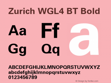 Zurich WGL4 BT Bold Version 2.00 Bitstream WGL4 Set Font Sample