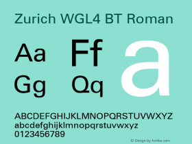Zurich WGL4 BT Roman Version 2.00 Bitstream WGL4 Set Font Sample