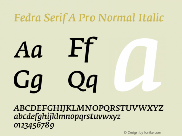 Fedra Serif A Pro Normal Italic Version 2.501;PS 002.005;hotconv 1.0.38 Font Sample