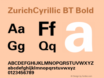 ZurichCyrillic BT Bold Version 2.00 Bitstream Cyrillic Set Font Sample