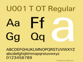 U001 T OT Regular OTF 1.001;PS 1.05;Core 1.0.27;makeotf.lib(1.11) Font Sample