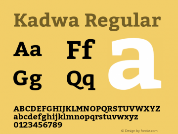 Kadwa Regular Version 1.000;PS 001.000;hotconv 1.0.70;makeotf.lib2.5.58329 DEVELOPMENT; ttfautohint (v1.00) -l 8 -r 50 -G 200 -x 14 -D latn -f none -w G图片样张