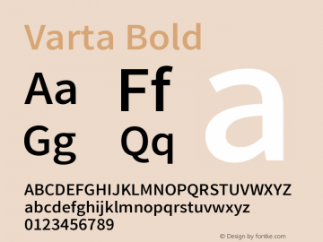 Varta Bold Version 1.003; ttfautohint (v1.3) -l 8 -r 24 -G 200 -x 12 -H 50 -D deva -f latn -m 
