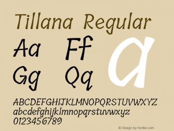 Tillana Regular Version 2.002;PS 1.0;hotconv 1.0.79;makeotf.lib2.5.61930; ttfautohint (v1.2.42-39fb) Font Sample