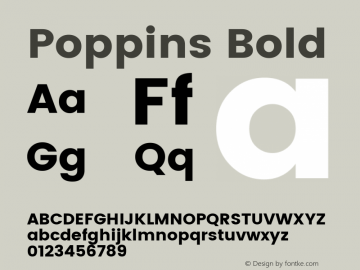 Poppins Bold Version 2.000;PS 1.0;hotconv 1.0.79;makeotf.lib2.5.61930; ttfautohint (v1.3) Font Sample