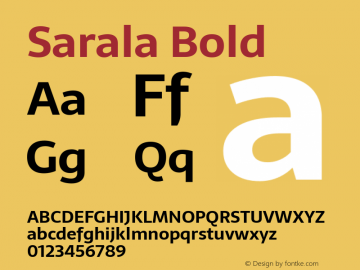 Sarala Bold Version 1.004;PS 001.003;hotconv 1.0.70;makeotf.lib2.5.58329 DEVELOPMENT; ttfautohint (v1.00) -l 8 -r 50 -G 200 -x 14 -D latn -f none -w G Font Sample