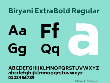 Biryani ExtraBold Regular Version 1.003; ttfautohint (v1.1) -l 5 -r 5 -G 72 -x 0 -D latn -f none -w gGD -W -c Font Sample