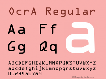 OcrA Regular Version 1.01 Font Sample