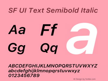 SF UI Text Semibold Italic 11.0d45e1--BETA Font Sample