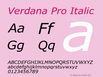 Verdana Pro Italic Version 6.11 Font Sample