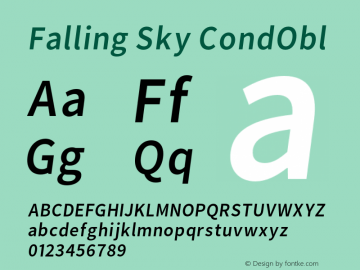 Falling Sky CondObl Version 1.02 Font Sample