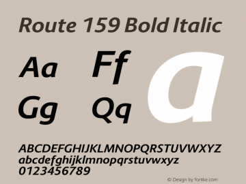 Route 159 Bold Italic Version 1.000 Font Sample