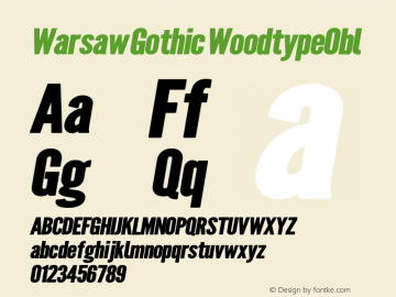 Warsaw Gothic WoodtypeObl Version 1.56 Font Sample