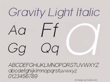 Gravity Light Italic 1 Font Sample