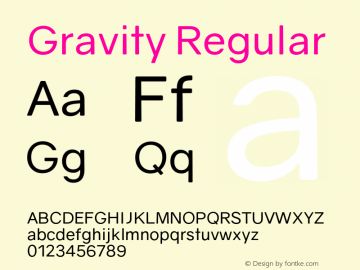 Gravity Regular Version 1.000;PS 002.000;hotconv 1.0.70;makeotf.lib2.5.58329 Font Sample