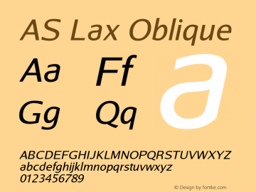 AS Lax Oblique Version 1.2 Font Sample