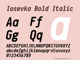 Iosevka Bold Italic r0.0.3; ttfautohint (v1.3) Font Sample