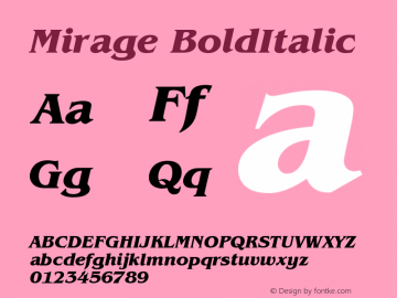 Mirage BoldItalic Version 001.000 Font Sample