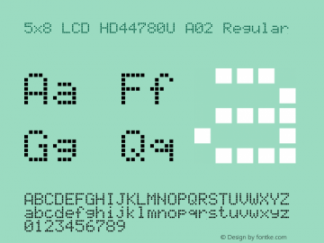 5x8 LCD HD44780U A02 Regular Version 1.0 Font Sample