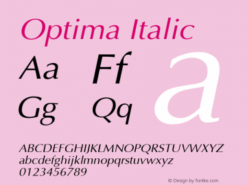 Optima Italic 001.003 Font Sample