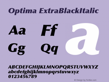 Optima ExtraBlackItalic Macromedia Fontographer 4.1 06/05/99图片样张