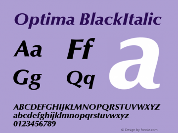 Optima BlackItalic Macromedia Fontographer 4.1 05/05/99 Font Sample