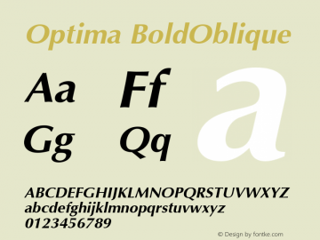Optima BoldOblique Macromedia Fontographer 4.1 05/05/99 Font Sample