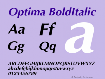Optima BoldItalic Version 1.00 Font Sample