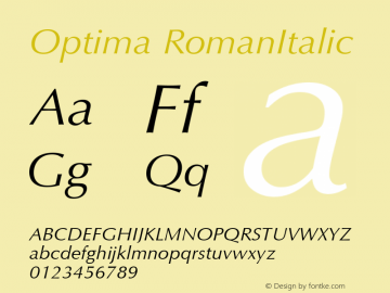 Optima RomanItalic Version 1.00 Font Sample
