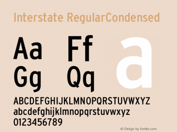 Interstate RegularCondensed Version 001.000 Font Sample