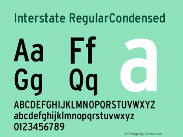 Interstate RegularCondensed Version 001.000 Font Sample