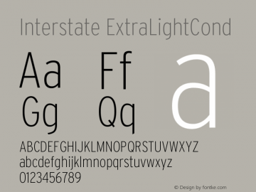 Interstate ExtraLightCond Version 001.000 Font Sample