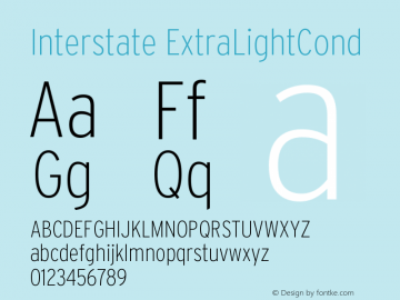 Interstate ExtraLightCond Version 001.000 Font Sample