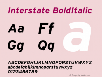 Interstate BoldItalic Version 001.000 Font Sample