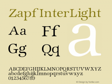 Zapf InterLight Version 001.000 Font Sample