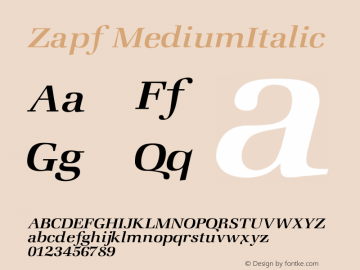 Zapf MediumItalic Version 001.000 Font Sample