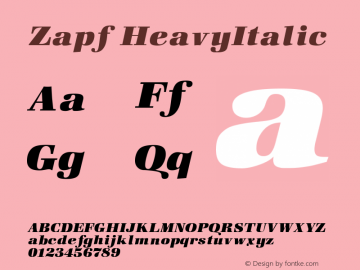 Zapf HeavyItalic Version 001.000 Font Sample